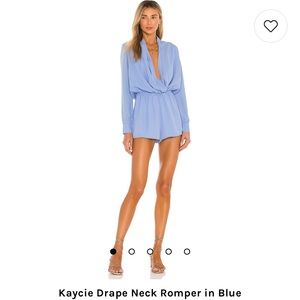 Kacie Drape Neck Romper in Blue